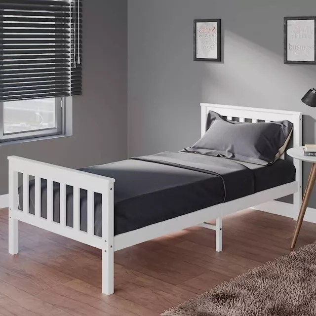 Single 3FT Wooden Bed frame  White Pine wood for Adults Kid Teenagers Bedroom