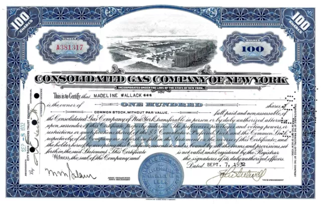 Consolidated Gas Company of New York, 1932  (100 Shares)