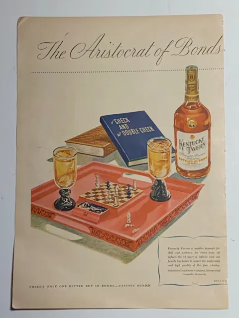 Kentucky Tavern Bourbon Whiskey 1946 Print Ad With Chess Board