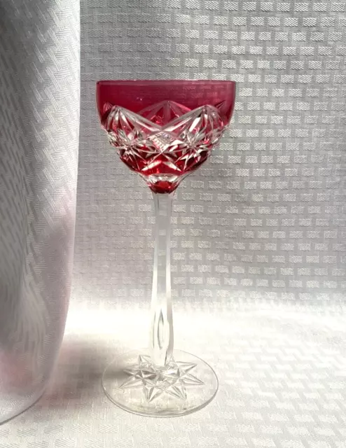 Val St Lambert Wine Glass Cranberry Pink Cut To Clear Crystal Bohemian