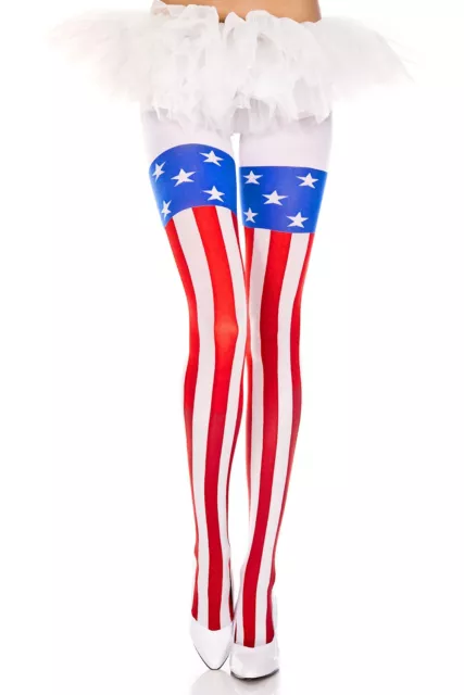 Music Legs Red White Blue American Flag USA Pantyhose Tights