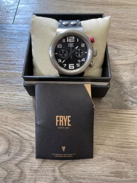 Frye 245689CST Men's 46mm Black Dial Chronograph Leather Strap Watch