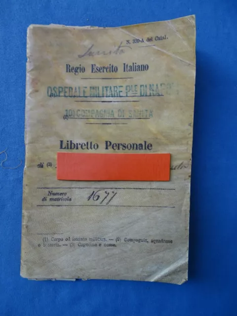 Regio Esercito Italiano-Libretto Personale+Piastrino-Ospedale Mil. Napoli-1894