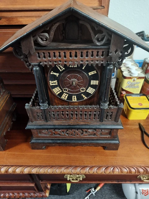 Antique German Black Forest A.f. Cucko Clock Mantel