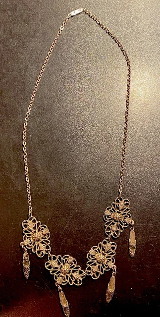 Collier Fantaisie Vintage Français Décoré - Style Bohème Multicolore - Occasion Rare
