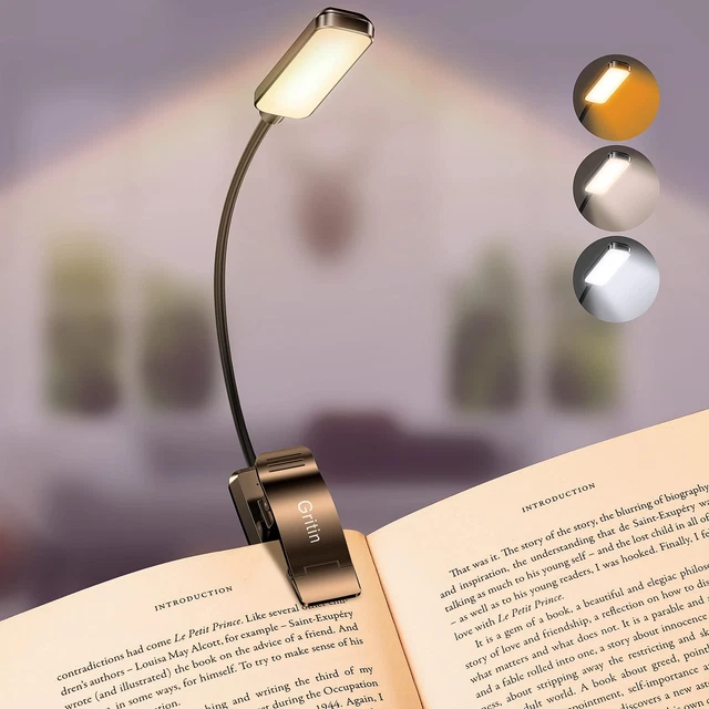 Reading Book Led GRITIN 9 LED Rechargeable Book Light for Reading in Bed Stepless ...