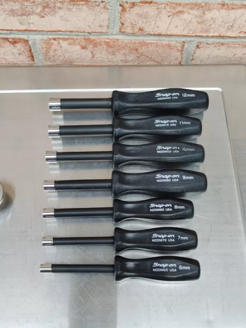 Snap On Tools 7 Pc Metric Power Black Handle Nut Driver Set NDDM700 6MM To 12MM