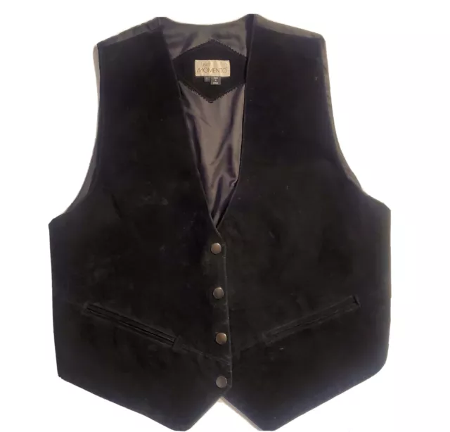 Vintage Men's Uno Momento Black Suede Leather Vest Lined Pockets Western Sz L