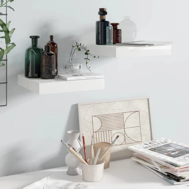 Scaffali a Parete 2 pz Bianco Lucido 23x23,5x3,8  in MDF L5Y5