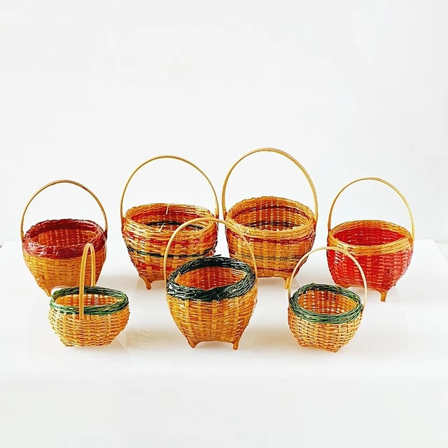 Dollhouse Miniatures Handmade Wicker Basket Fairy garden Home Decor Set 7 Pcs