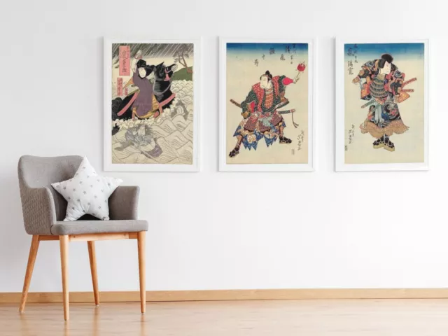 Japanese Samurai Warrior Art Prints, Set of 3 Japan Wall Poster Pictures