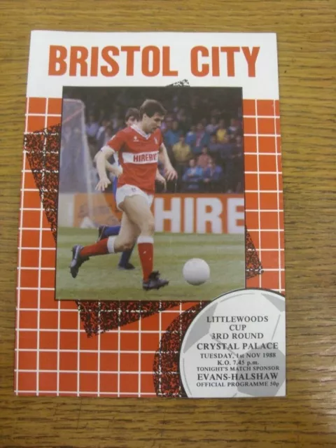 01/11/1988 Bristol City v Crystal Palace [Football League Cup] (Faint Crease). P