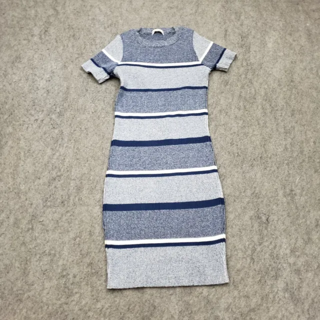 Zara Knit Dress Womens Small Blue White Striped Mini Bodycon Stretch Short S