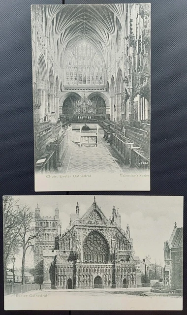 2 Early Devon Postcards: Exeter Cathedral & Choir. Valentine's Series, Unposted