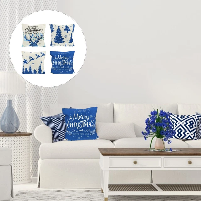 4 piezas Funda de cojín de Navidad Fundas de cojín decorativas Impresión de Navidad