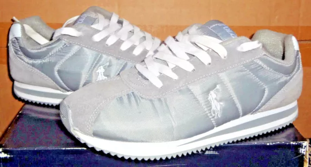 Polo Ralph Lauren Gray Pony Running Shoes Sneakers Boys Size 6 6Y Womens 7.5 Box