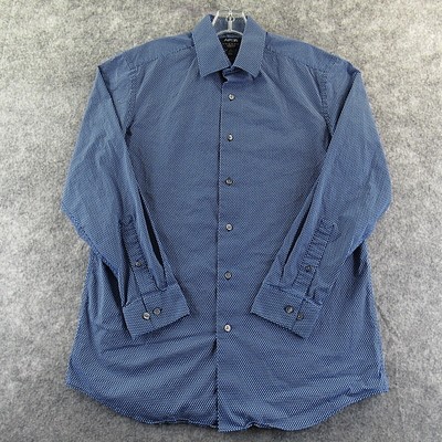 Apt 9 Mens Button Up Shirt 16 32-33 Blue Long Sleeve Slim Fit Stretch Cotton