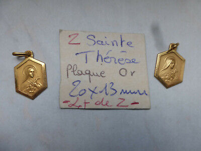 lot de 2 ancienne medaille Sainte THERESE en métal plaqué OR 20 x 13 mm FR 1960