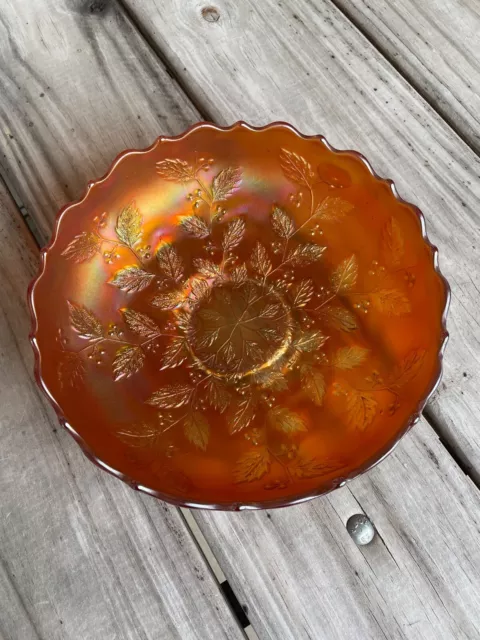 Fenton Holly Marigold Amber Carnival Glass Scalloped Bowl Vintage Antique 1911