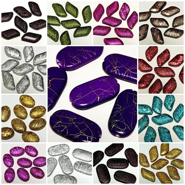 10 x LARGE~FLAT OVAL~OVAL~LEAF~DRAWBENCH~ACRYLIC BEADS~BUY 3 GET 3 FREE, 20~29mm