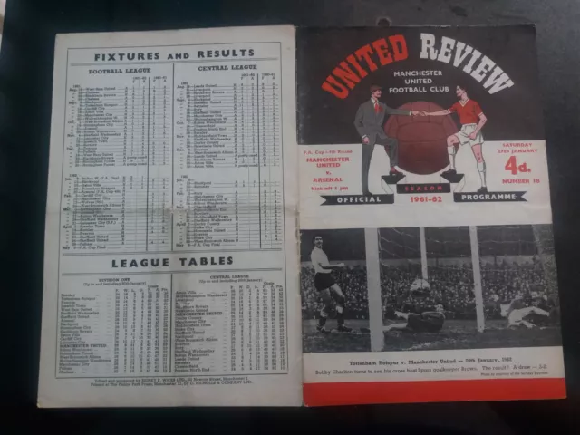 MANCHESTER UNITED v ARSENAL  FA CUP   27th January 1961/1962 WITH TOKEN