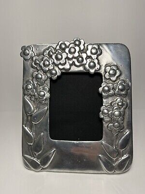 Heavy Large Pewter Picture Photo Frame Modern Embossed Sculpted Daisy Flower 