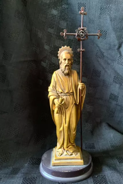 Vintage St. Philip the Apostle Gilt Finish Chalk Figure with Metal Cross & Socle