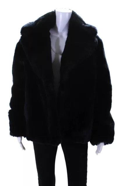 Vince Camuto Womens Hook Front Pointed Lapel Faux Fur Coat Navy Blue Size Large