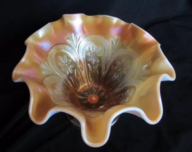 Carnival Glass: Dugan Peach Opal Flowers & Frames Bowl