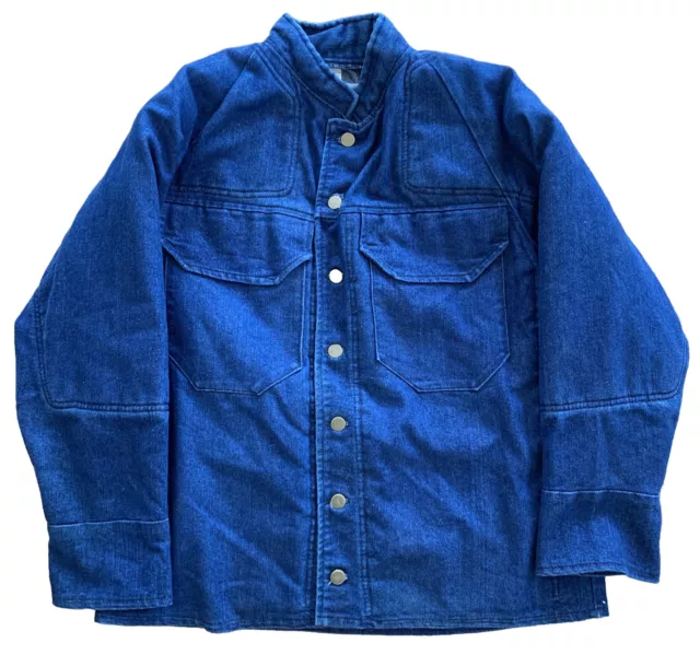 Vintage Cut Retardant Safety Work Farm Denim Blue Jean Jacket Coat Mens Large