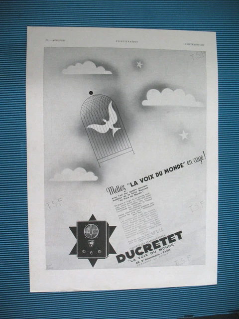 Ducretet Thomson Tsf Press Release La Voice Du Monde En Cage Ad 1932