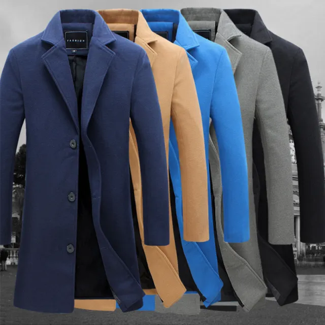 Men Winter Warm Formal Trench Coat Long Jacket Smart Work Tops Outwear Overcoat