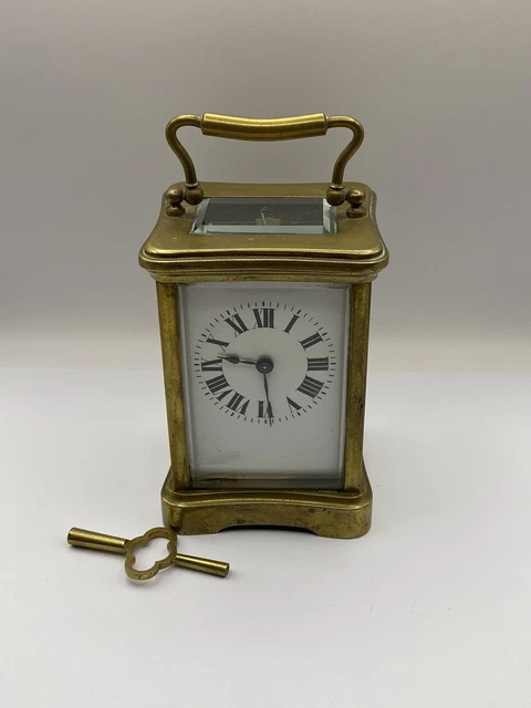 FRENCH BRASS CARRIAGE Clock Vintage Bevelled Glass Working France Stamp ...