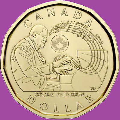 Set 2022 Canada Oscar Peterson Colored & Non-Col Dollar Loonie Mint UNC $1 Coin 3