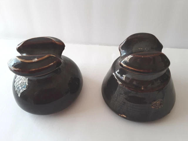 Set of 2 Vintage Porcelain Ceramic Insulators,  Locke USA and M247 Stamps, Brown 2
