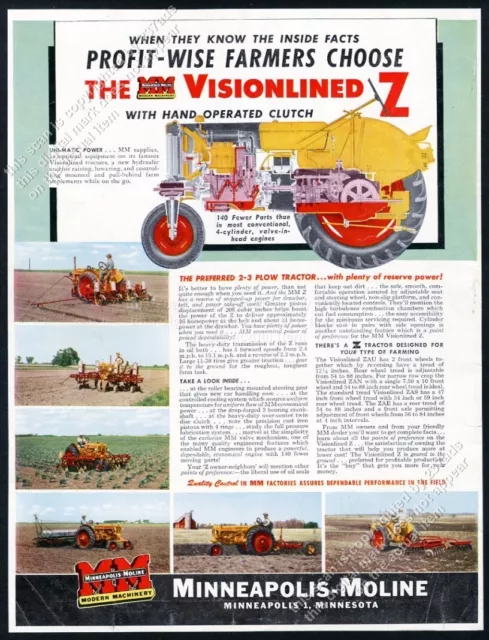 1952 Minneapolis Moline Z tractor diagram & color farm photo vintage print ad