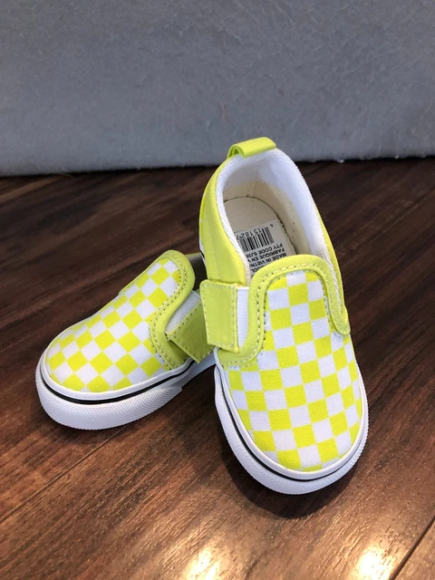 Vans Shoes Toddler Boy's Size 5 New Classic Slip On Checkerboad Neon Sneakers