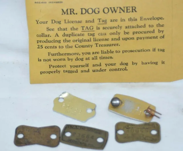 Vintage Brass Dog License Tags Lancaster County PA 1970-1977 Copper Rivets Lot 5