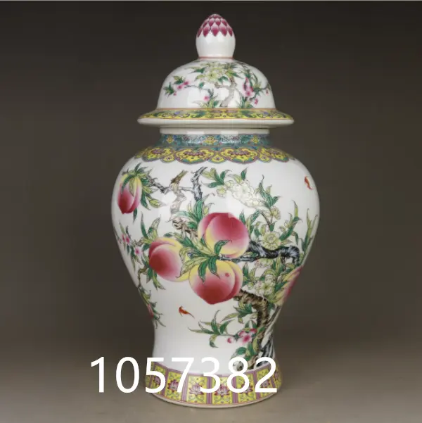 14.3"Old China Porcelain Qing Qianlong Official Kiln Fushou Nine Peach Jars