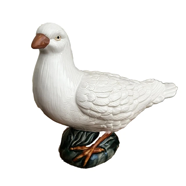 Vintage French Dove Figurine MCM Glossy Ceramic 10” White Bird