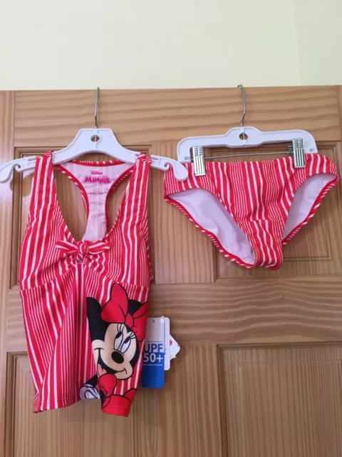 NWT Disney Minnie Mouse Deluxe 2pc Swimsuit Girls UPF 50+ 7/8
