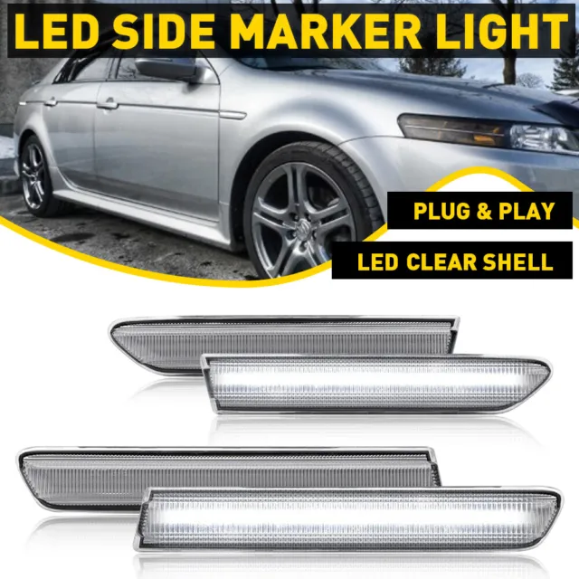 Clear Lens LED Front Rear Fender Side Marker Lights For 2004-2008 Acura TL base