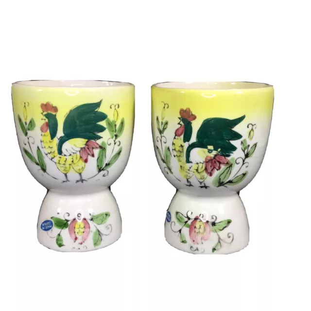 Rooster Chicken Vintage Painted Ceramic Egg Cups Made in Japan 3.5”