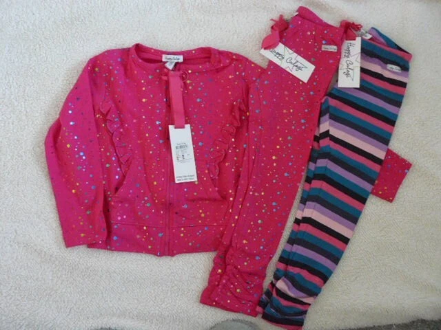 Happy Calegi Danish Girls 3Pce Set Zip Jacket/2Pr Leggings Pink /Stripes 4Y BNWT