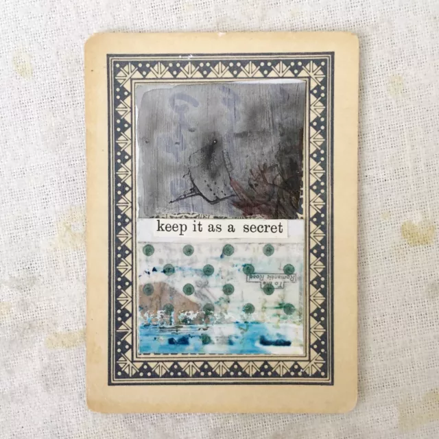 keep it as a secret - original art mixed media analog collage playing card