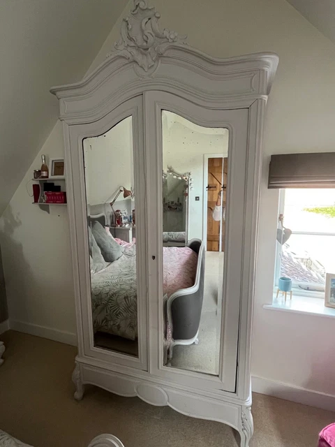 Antique French Louis Armoire Shabby Chic Wardrobe with mirrored doors