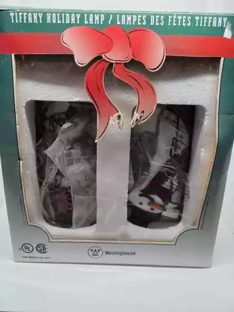 2000 Westinghouse Christmas Light Stained Glass Santa & Snowman Tiffany Lamp Set