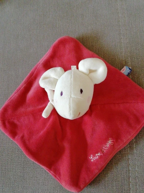 Doudou Plat Sucre d'Orge Souris Beige Rouge Bordeau Echarpe Rose Etat Neuf