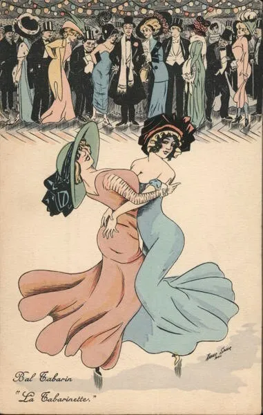 XAVIER SAGER Artist Postcard; c.1900s ART DECO Two Women Dancing Sensually NM