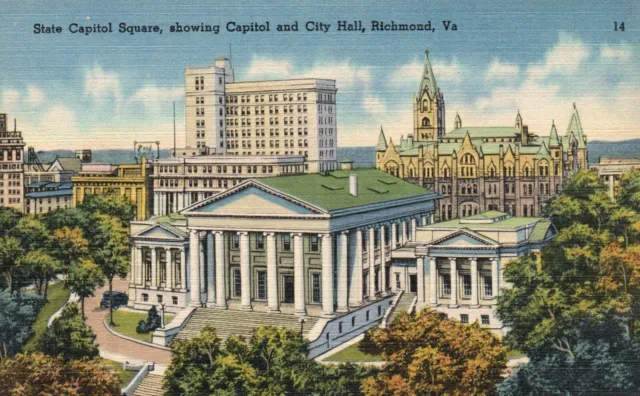 Postcard VA Richmond State Capitol Square City Hall Linen Vintage PC H8568